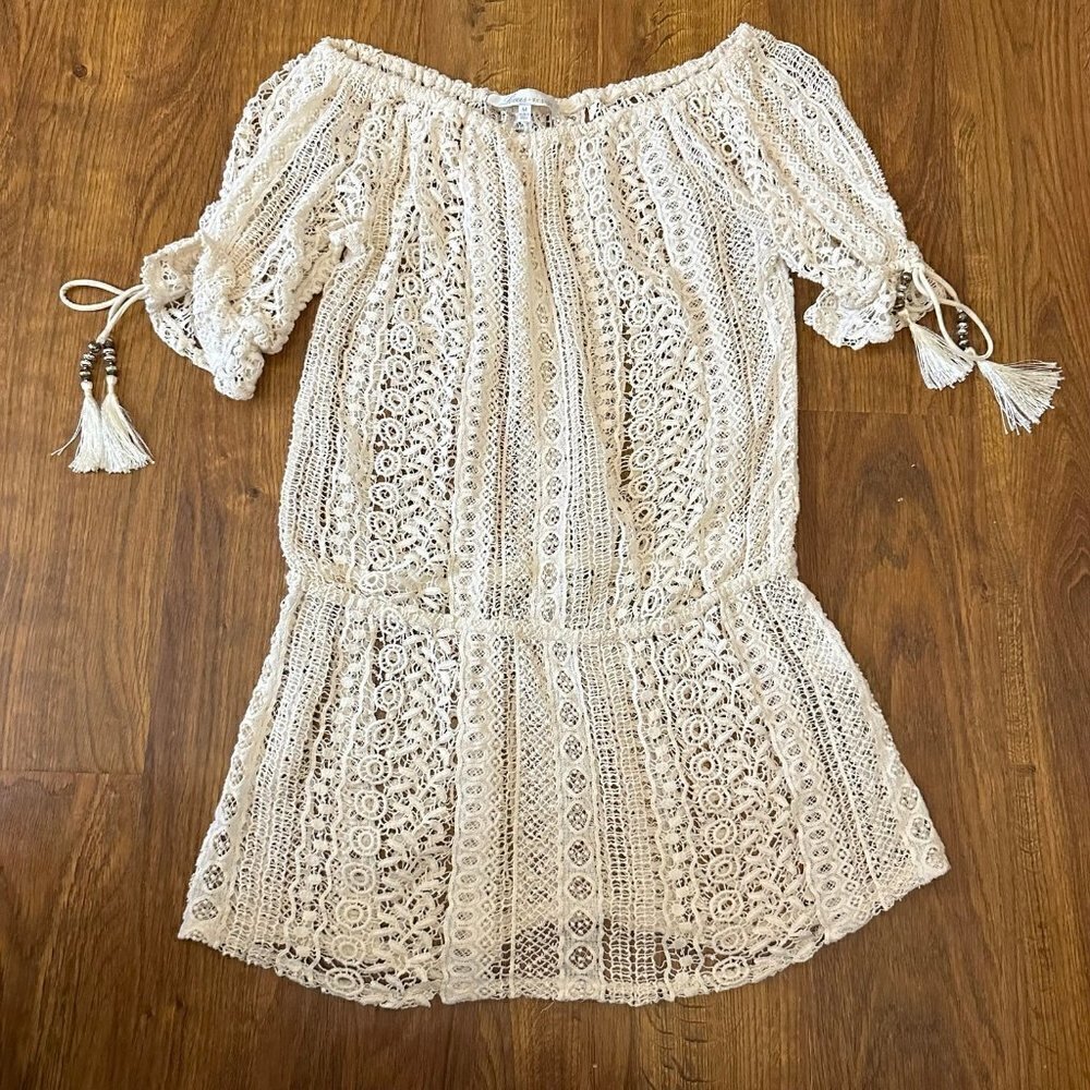 Lovers + Friends crochet off the shoulder mini dress